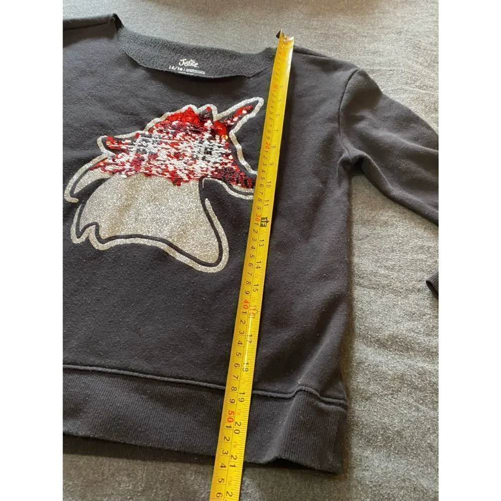 Justice Brand Plaid Sequin Unicorn Sweatshirt Top